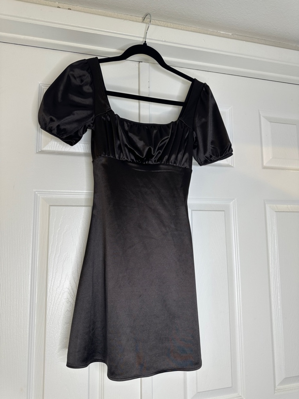 H&M Black Graduation Dress XS Puff Sleeve Square Neck